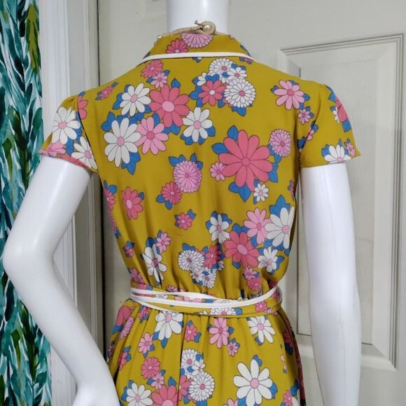 Modcloth Festival Flowers Daytime Dapper Dandelion Floral Print 60s Wrap Dress M - Picture 5 of 10